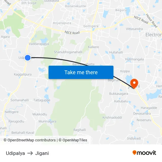 Udipalya to Jigani map