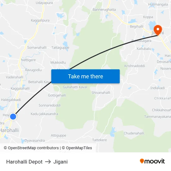 Harohalli Depot to Jigani map