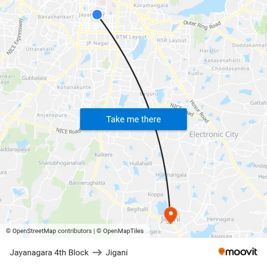 Jayanagara 4th Block to Jigani map