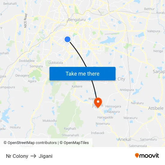 Nr Colony to Jigani map