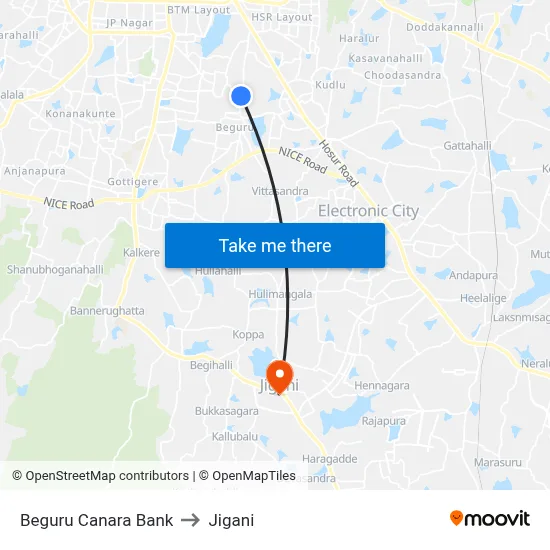 Beguru Canara Bank to Jigani map