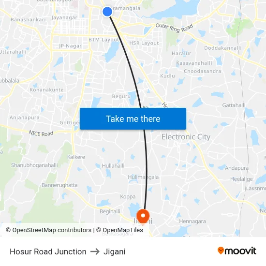 Hosur Road Junction to Jigani map