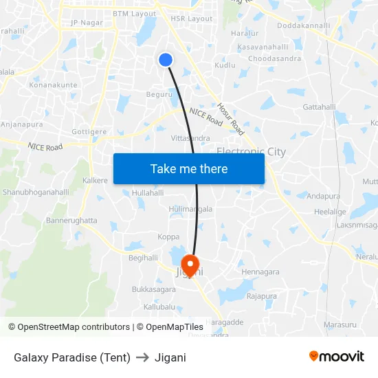 Galaxy Paradise (Tent) to Jigani map