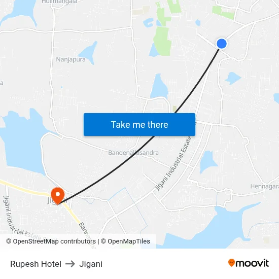 Rupesh Hotel to Jigani map
