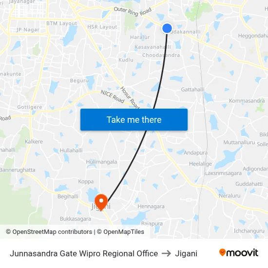 Junnasandra Gate Wipro Regional Office to Jigani map