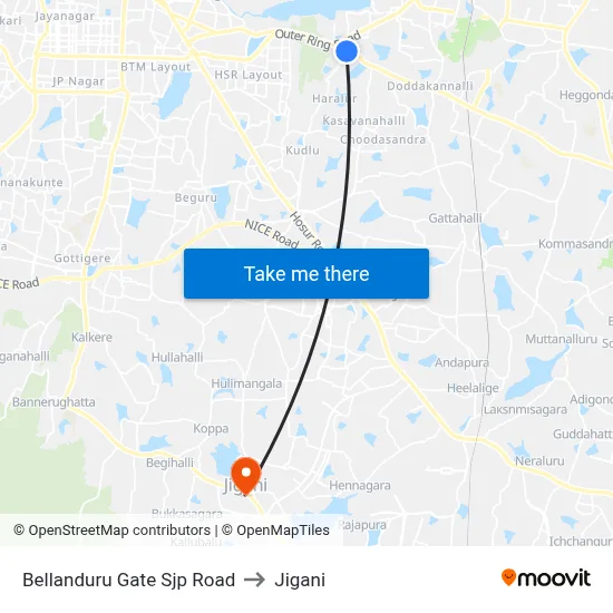 Bellanduru Gate Sjp Road to Jigani map