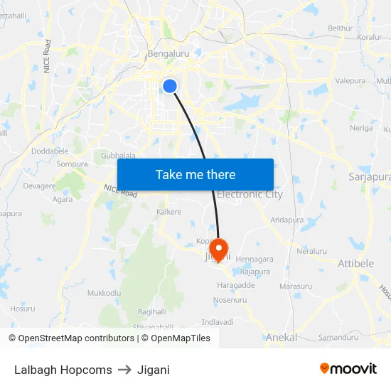 Lalbagh Hopcoms to Jigani map