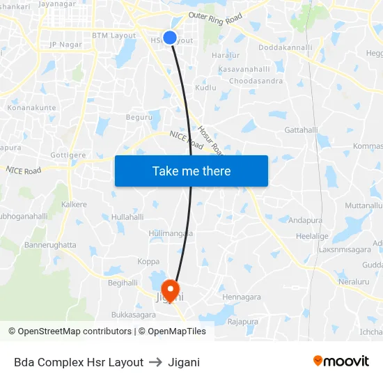 Bda Complex Hsr Layout to Jigani map