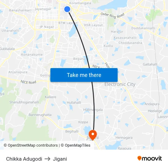 Chikka Adugodi to Jigani map