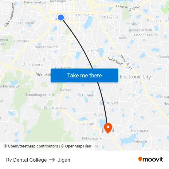 Rv Dental College to Jigani map