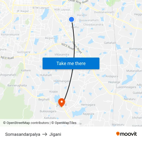 Somasandarpalya to Jigani map