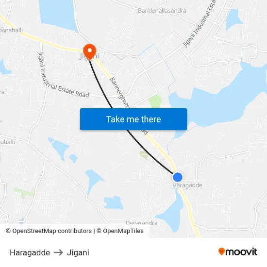 Haragadde to Jigani map