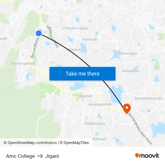 Amc College to Jigani map