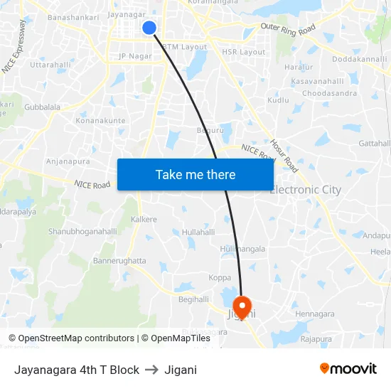 Jayanagara 4th T Block to Jigani map