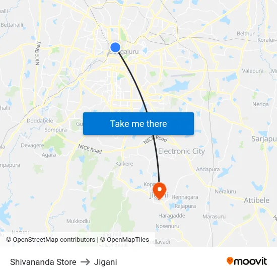 Shivananda Store to Jigani map