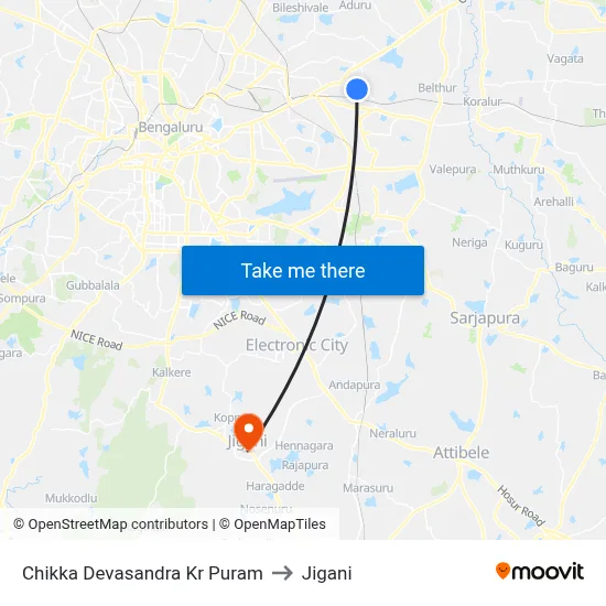Chikka Devasandra Kr Puram to Jigani map