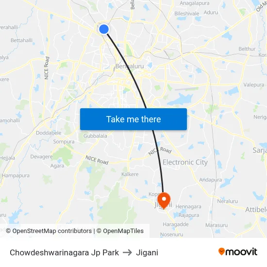 Chowdeshwarinagara Jp Park to Jigani map
