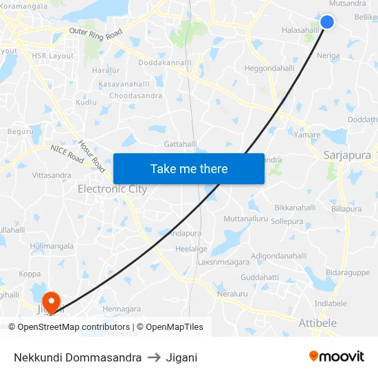 Nekkundi Dommasandra to Jigani map