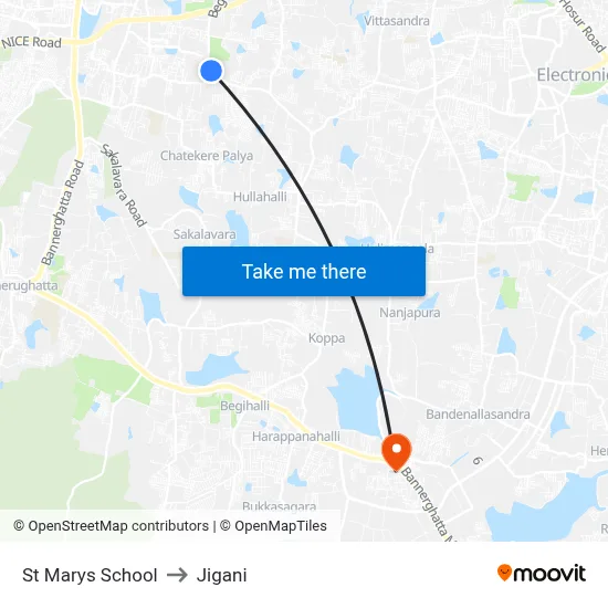 St Marys School to Jigani map