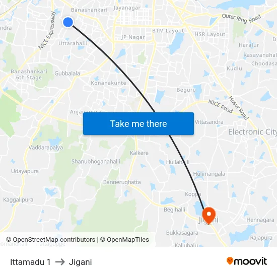 Ittamadu 1 to Jigani map