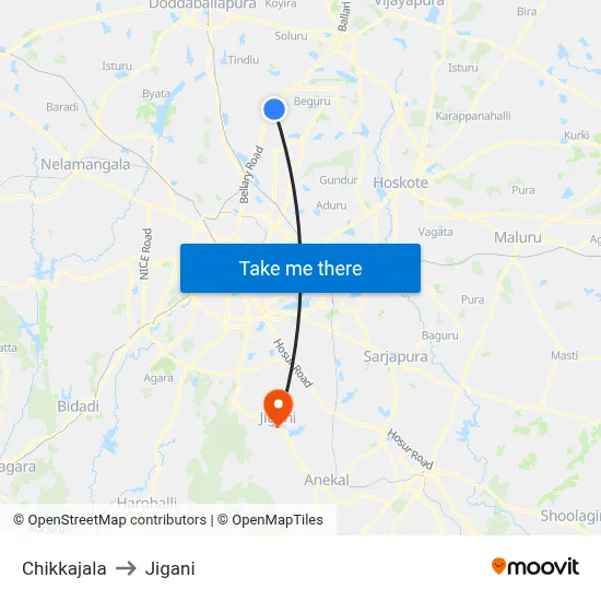 Chikkajala to Jigani map