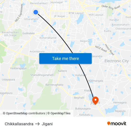 Chikkallasandra to Jigani map