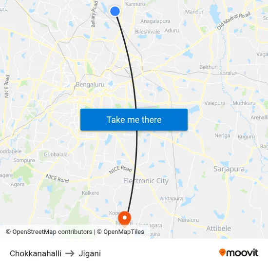 Chokkanahalli to Jigani map