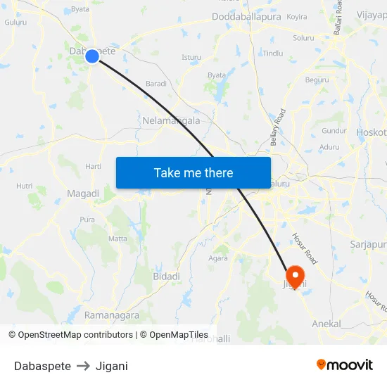 Dabaspete to Jigani map