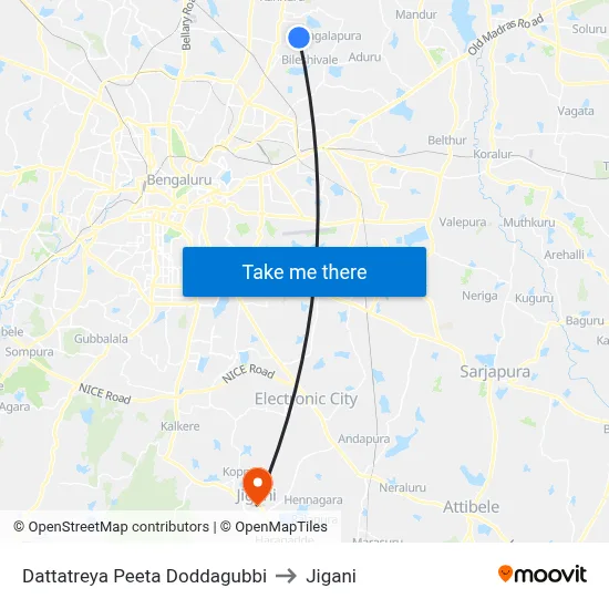 Dattatreya Peeta Doddagubbi to Jigani map