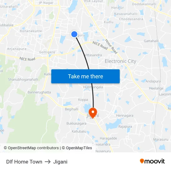 Dlf Home Town to Jigani map