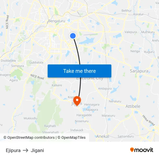 Ejipura to Jigani map