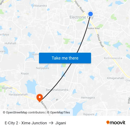 E-City 2 - Xime Junction to Jigani map