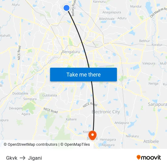Gkvk to Jigani map