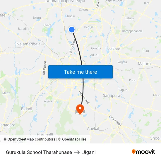 Gurukula School Tharahunase to Jigani map