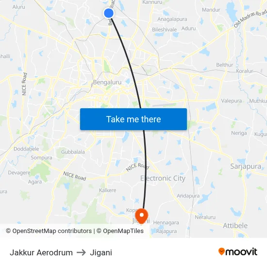 Jakkur Aerodrum to Jigani map