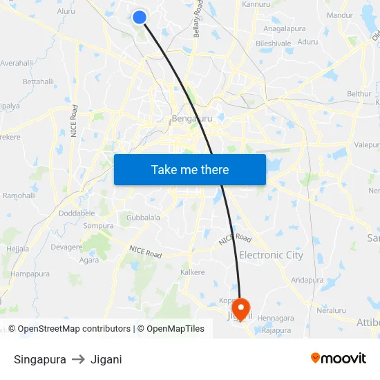 Singapura to Jigani map