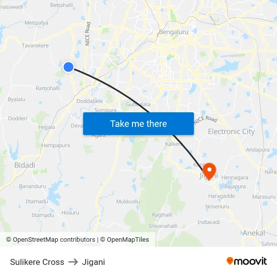 Sulikere Cross to Jigani map
