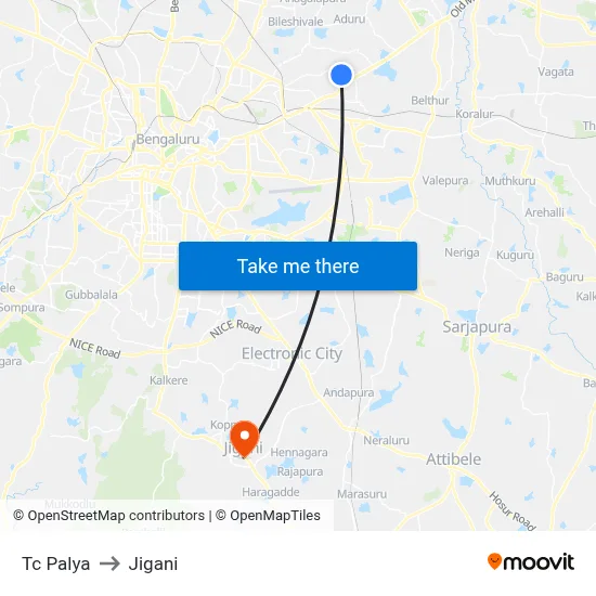 Tc Palya to Jigani map