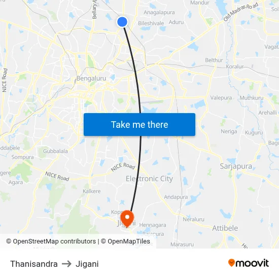 Thanisandra to Jigani map