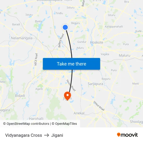 Vidyanagara Cross to Jigani map