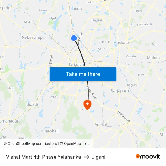 Vishal Mart 4th Phase Yelahanka to Jigani map