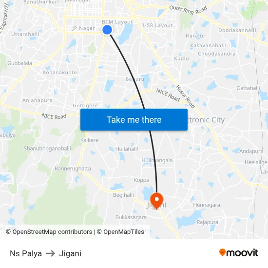 Ns Palya to Jigani map
