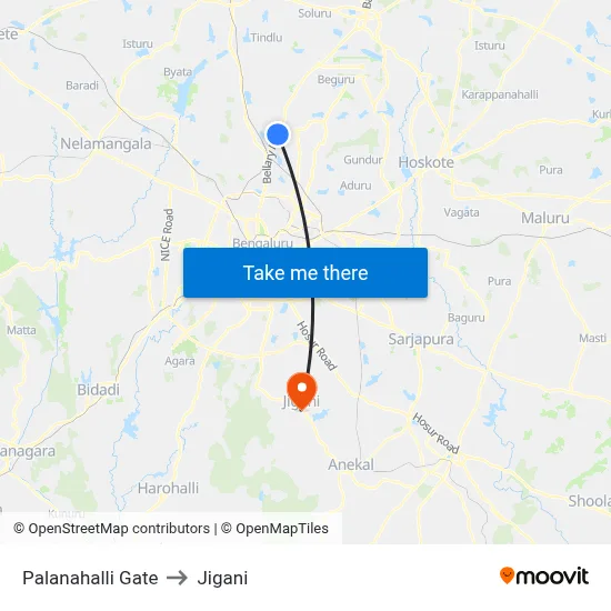 Palanahalli Gate to Jigani map
