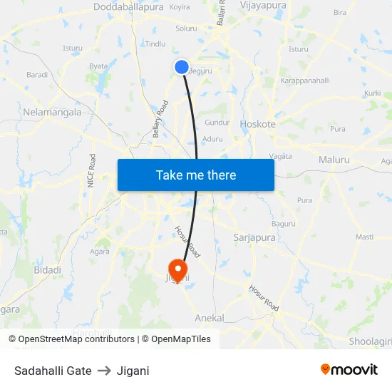 Sadahalli Gate to Jigani map