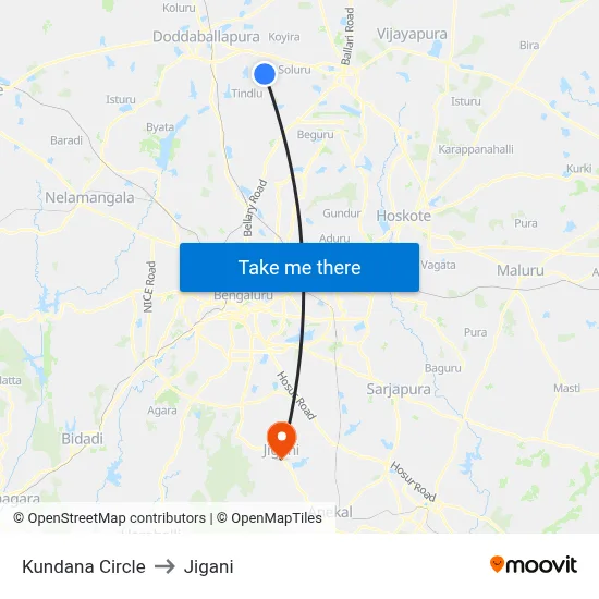 Kundana Circle to Jigani map