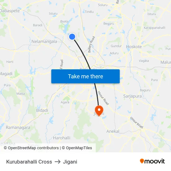 Kurubarahalli Cross to Jigani map