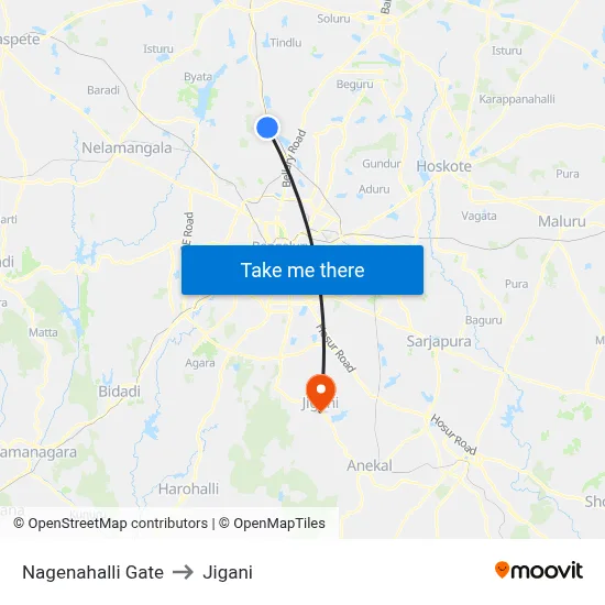 Nagenahalli Gate to Jigani map
