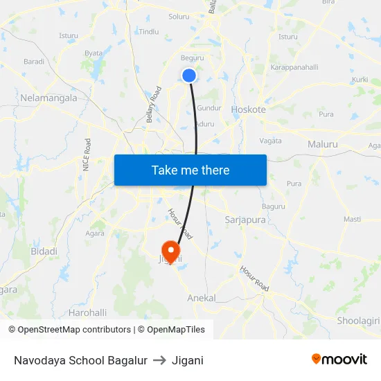 Navodaya School Bagalur to Jigani map