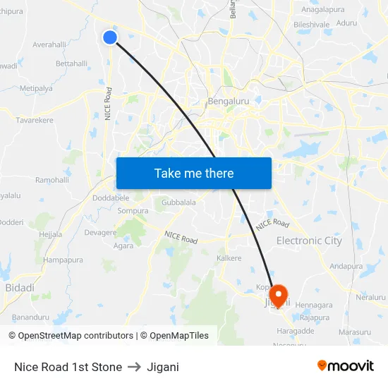Nice Road 1st Stone to Jigani map