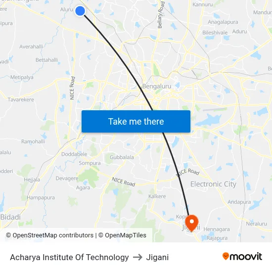 Acharya Institute Of Technology to Jigani map